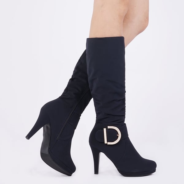 Women's Winter High Heel Knee High Boots - DARK BLUE - 1